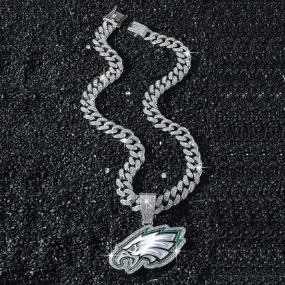 Philadelphia Eagles silver-tone rhinestone necklace with eagle-head pendant