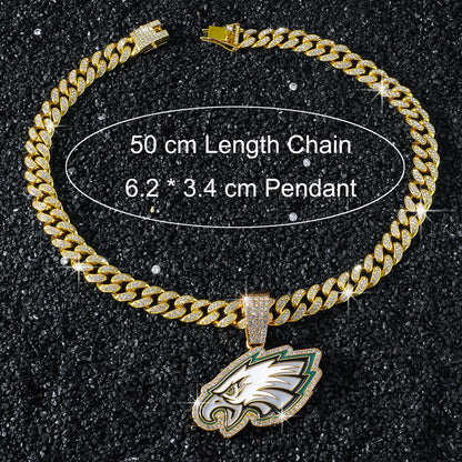 Philadelphia Eagles necklace size guide: 50 cm chain and 6.2 by 3.4 cm pendant