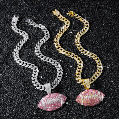Pink American Football necklace two-color set: one silver-tone and one gold-tone necklace