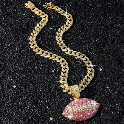 Pink American Football gold-tone rhinestone necklace