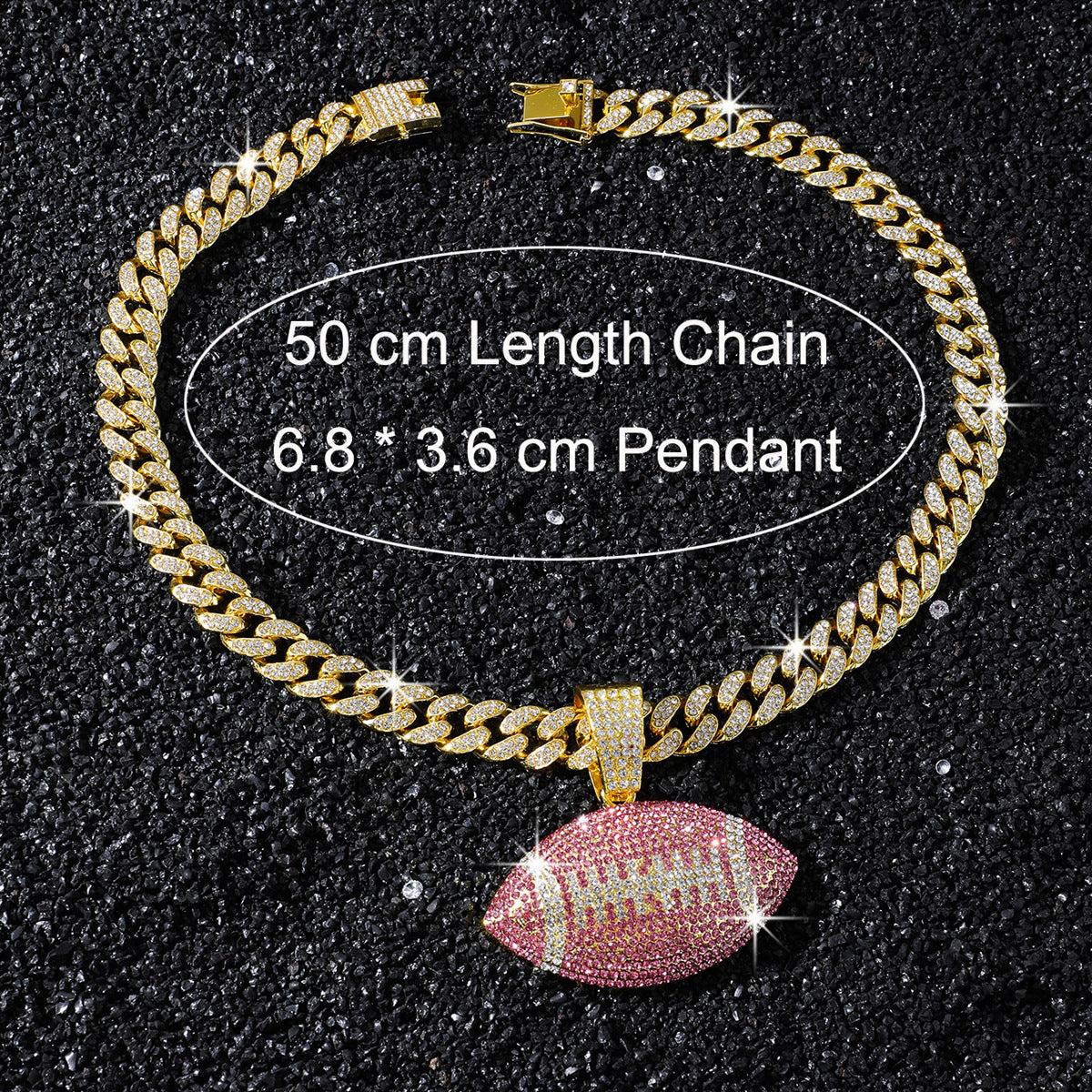 Pink American Football necklace size guide