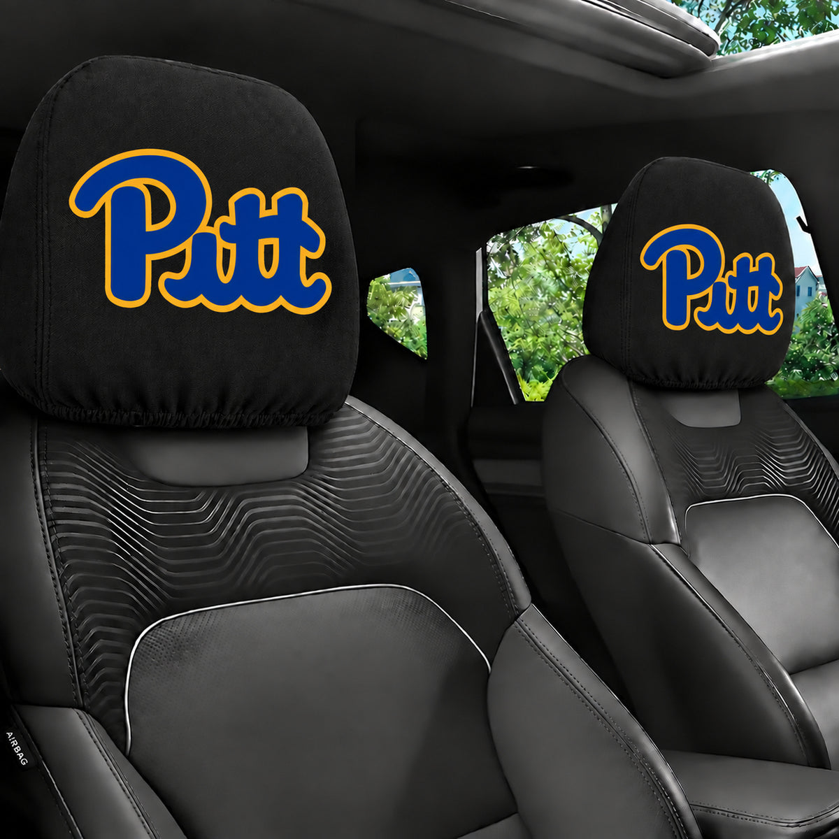 Pittsburgh Panthers car headrest cover, Style 1 team design, installed in car