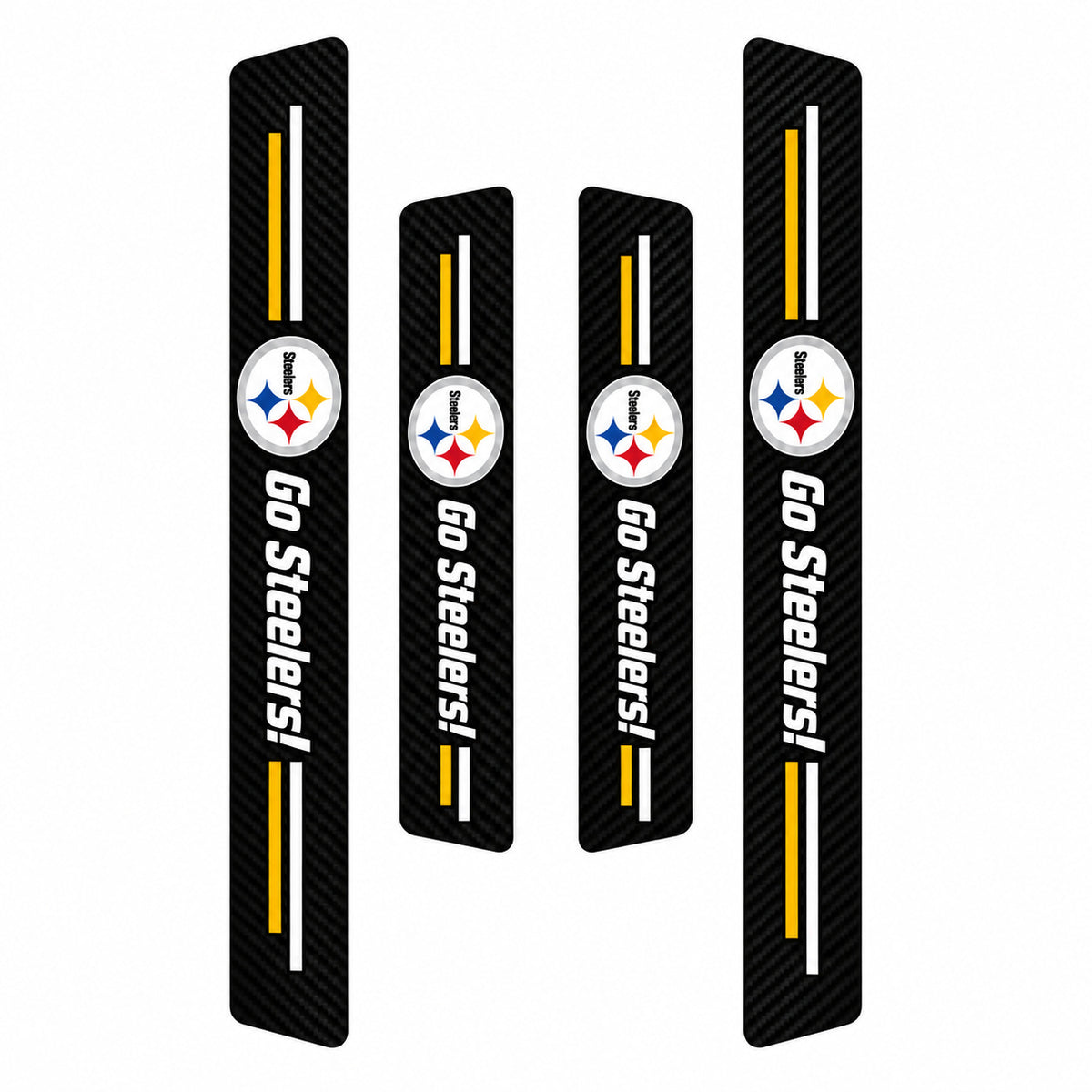 Pittsburgh Steelers car door sill protector strips — four-piece product layout