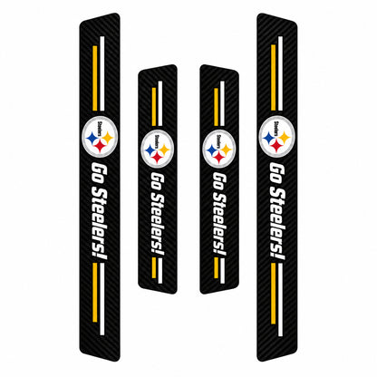 Pittsburgh Steelers car door sill protector strips — four-piece product layout