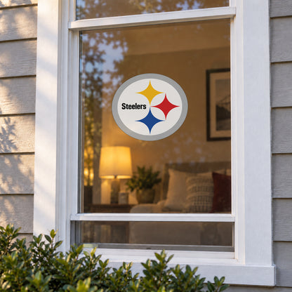 Pittsburgh Steelers decorative sticker displayed on a home window