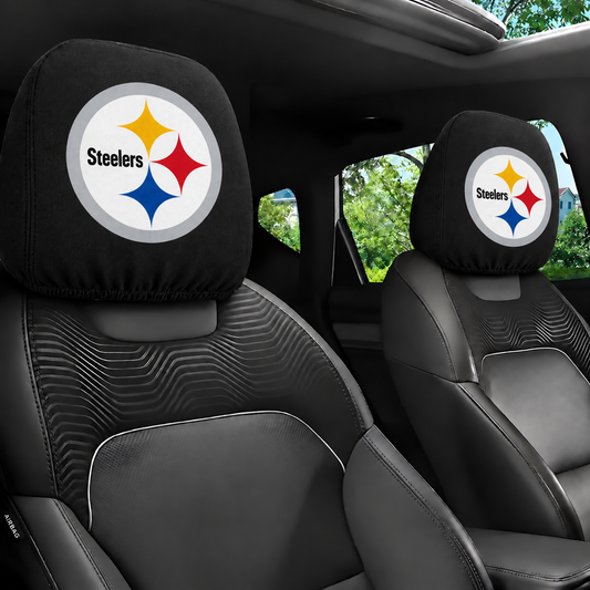 Pittsburgh Steelers car headrest cover, Style 1 logo design, installed in car