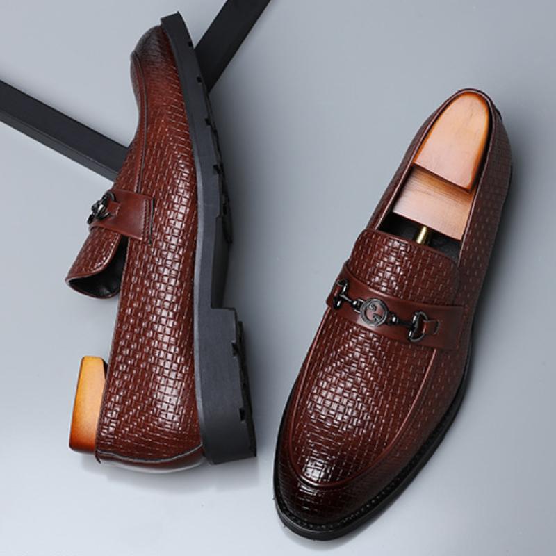 Italian hand-woven textured men's business shoes - Bellkmart