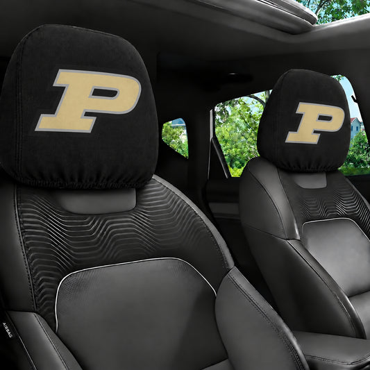 Purdue Boilermakers car headrest cover, Style 1 team design, installed in car