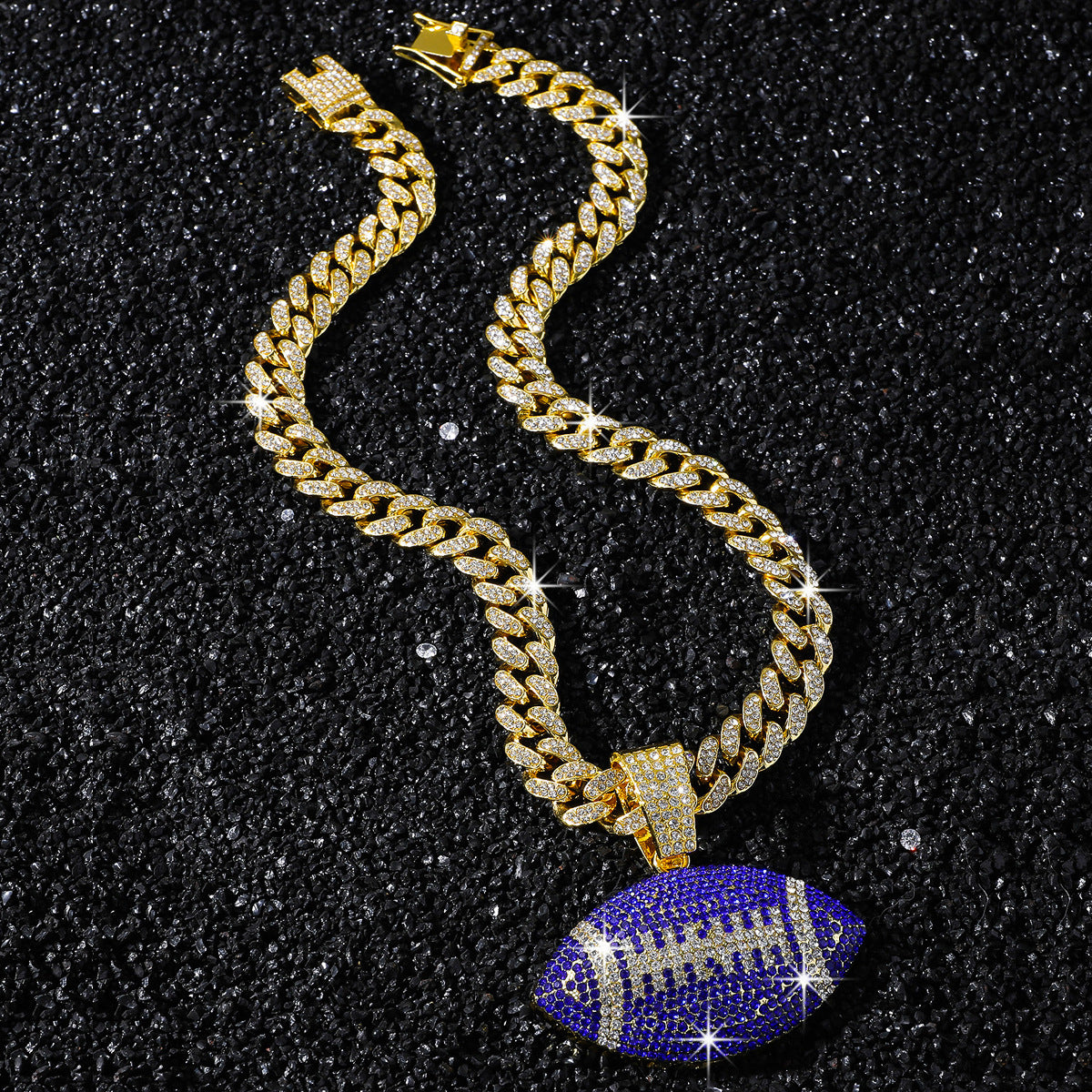 Purple American Football gold-tone rhinestone necklace