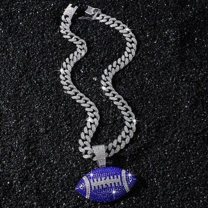 Purple American Football silver-tone rhinestone necklace