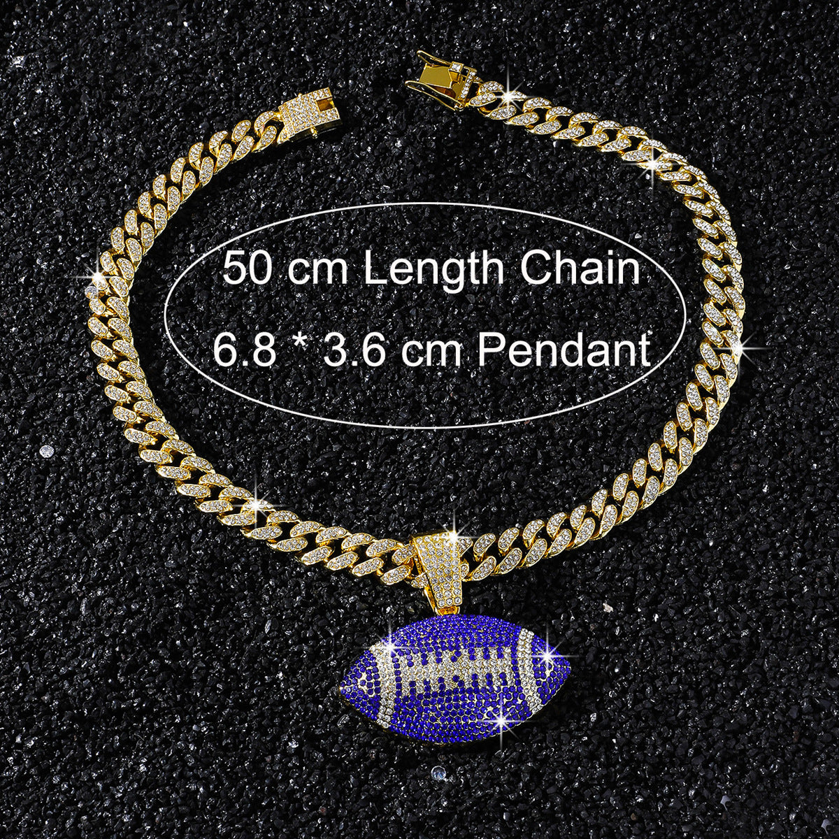 Purple American Football necklace size guide