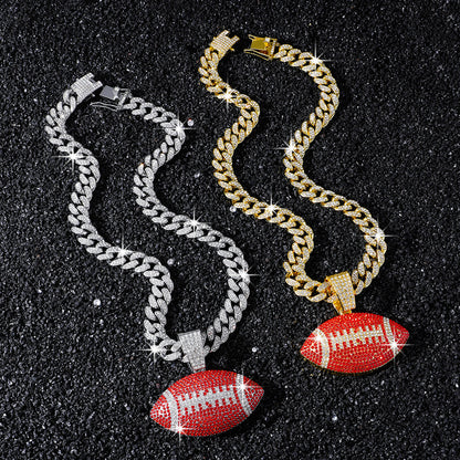 Red American Football necklace two-color set: one silver-tone and one gold-tone necklace