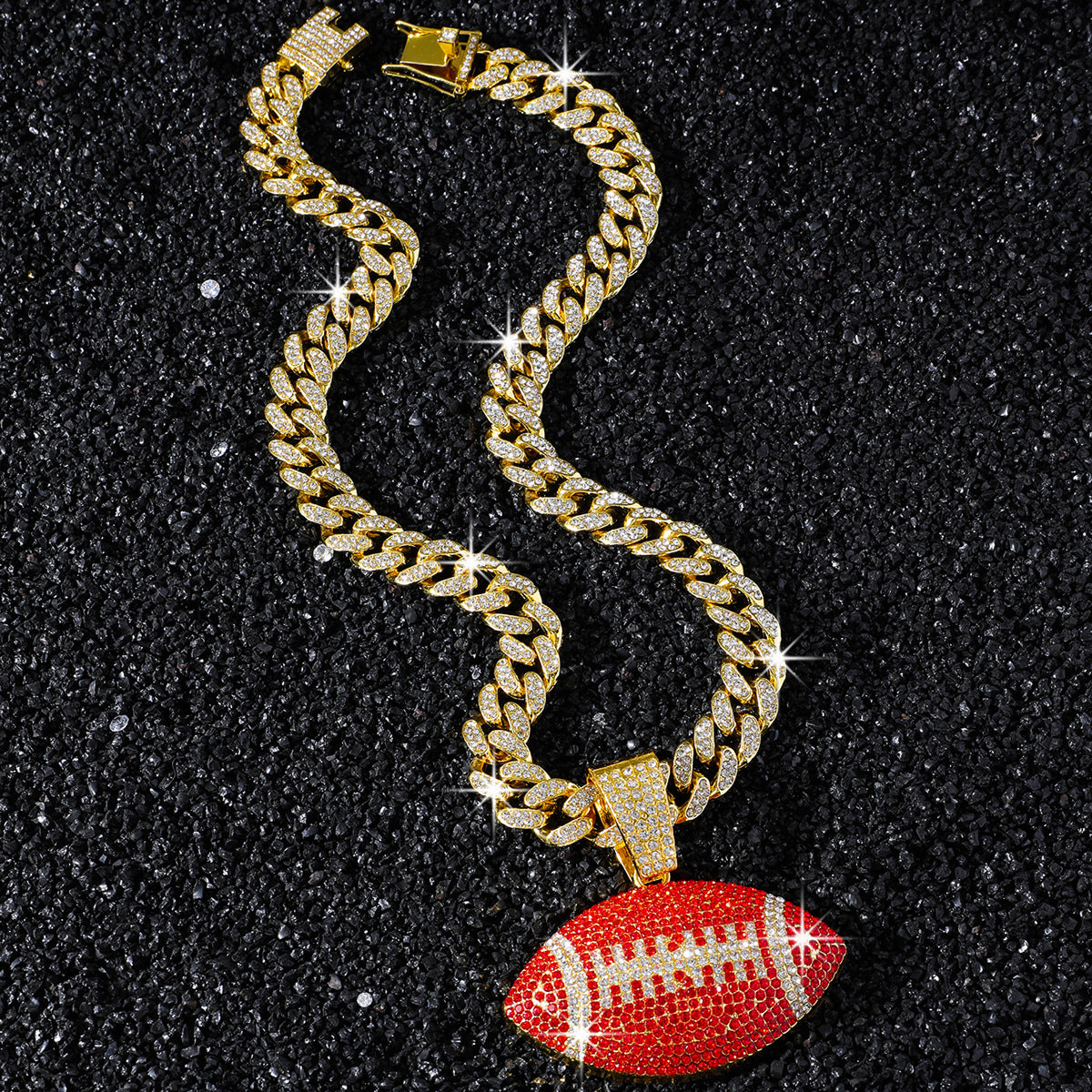 Red American Football gold-tone rhinestone necklace