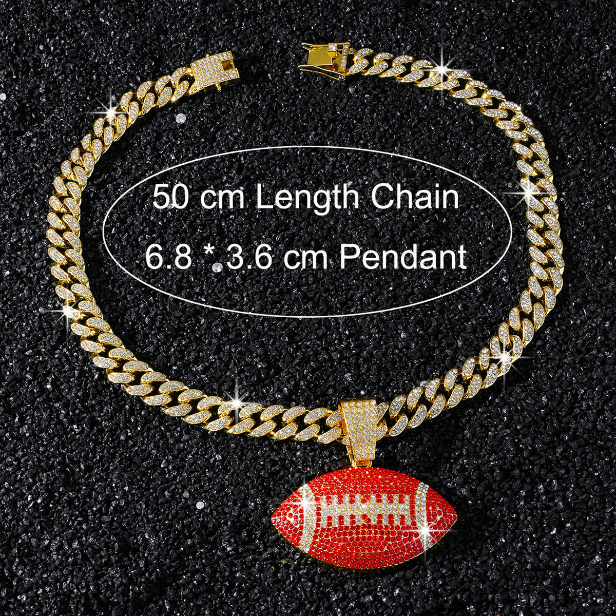 Red American Football necklace size guide