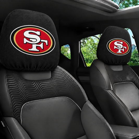 San Francisco 49ers car headrest cover, Style 1 logo design, installed in car