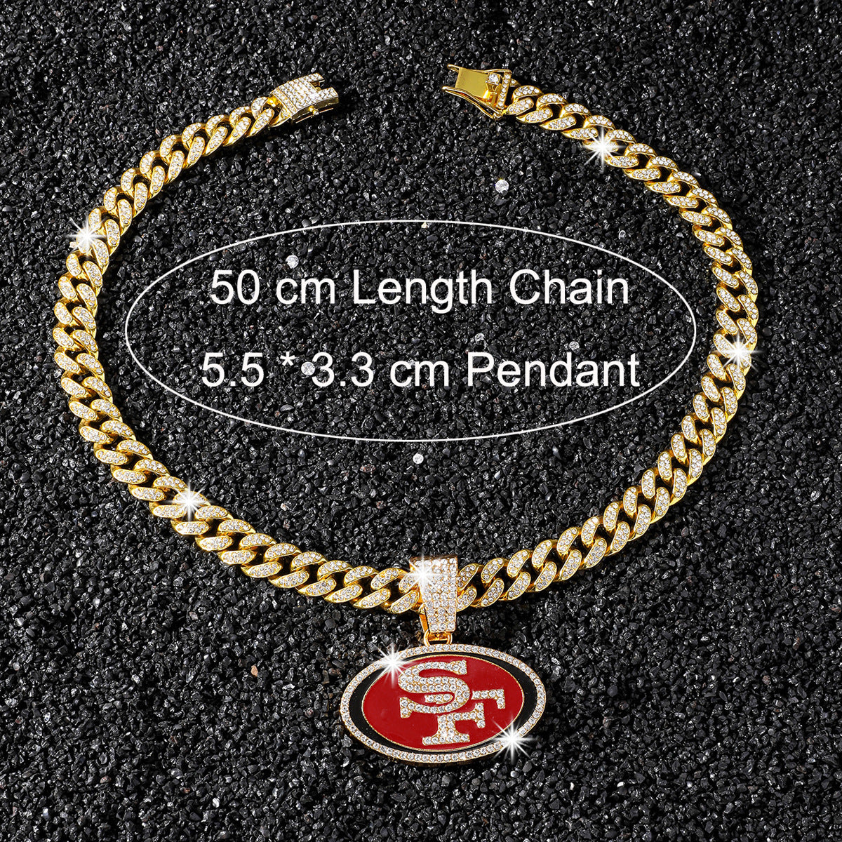 San Francisco 49ers gold-tone necklace with size guide