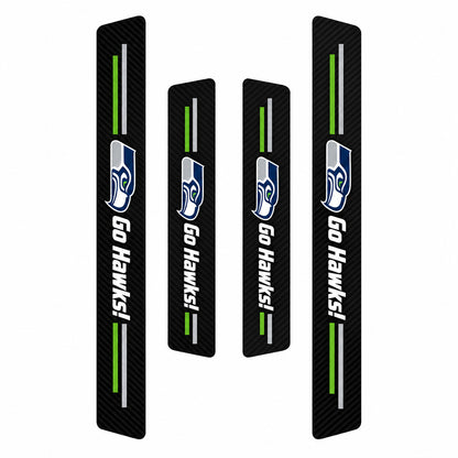 Seattle Seahawks car door sill protector strips — four-piece product layout