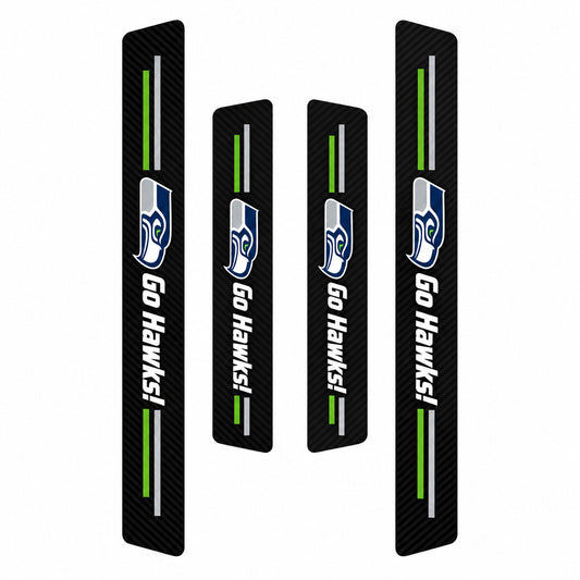 Seattle Seahawks car door sill protector strips — four-piece product layout