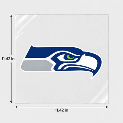 Seattle Seahawks decorative sticker displayed on clear film with size markings