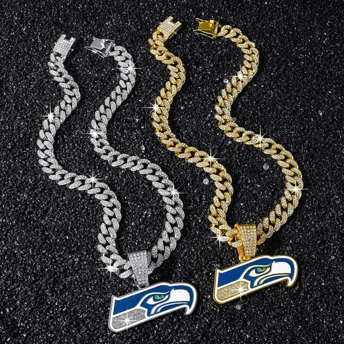 Seattle Seahawks necklace two-color set: one silver-tone and one gold-tone necklace