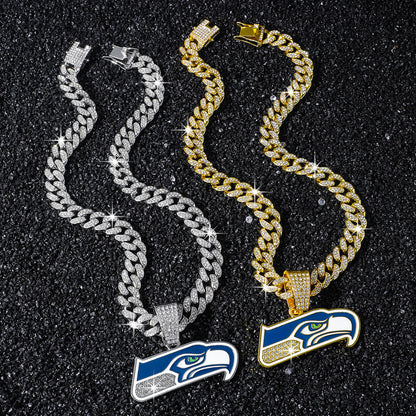Seattle Seahawks necklace two-color set: one silver-tone and one gold-tone necklace