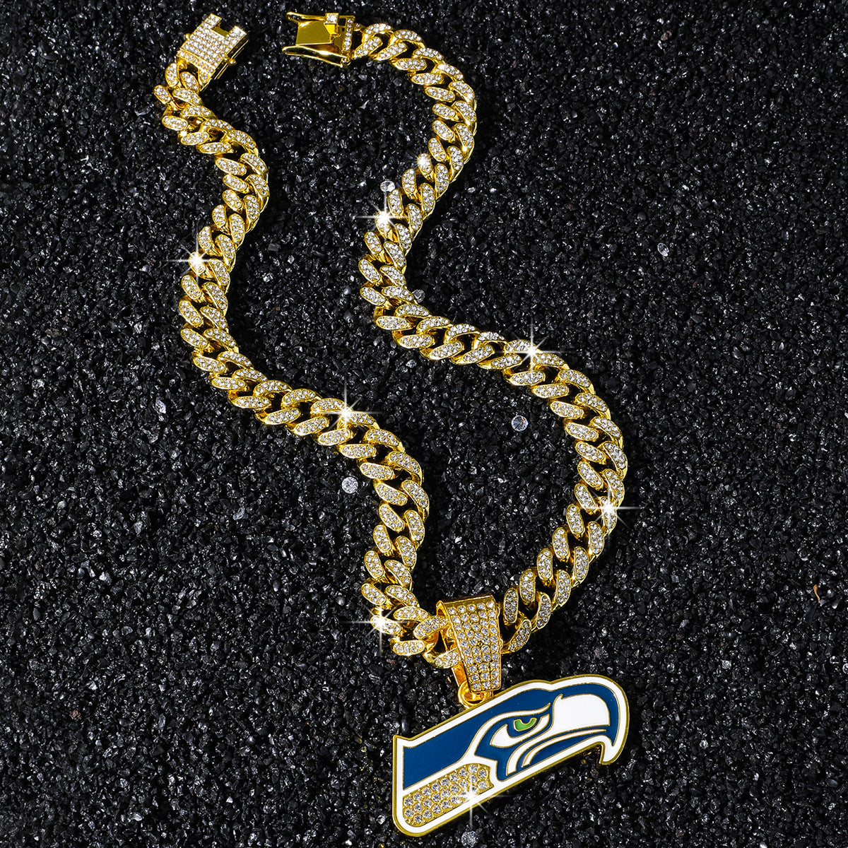 Seattle Seahawks gold-tone rhinestone necklace