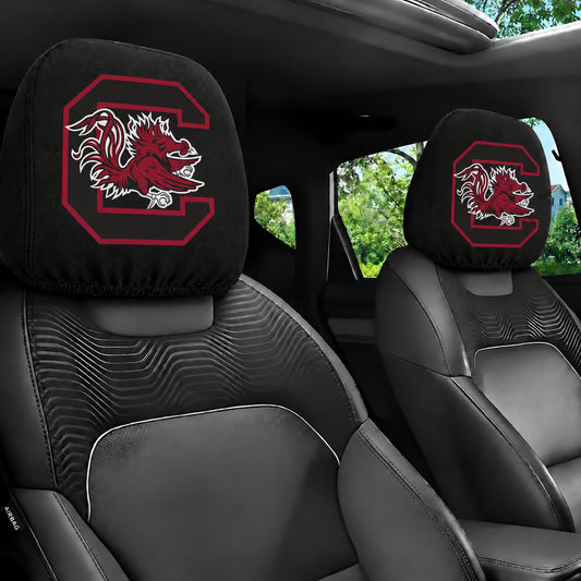 South Carolina Gamecocks car headrest cover, Style 1 team design, installed in car