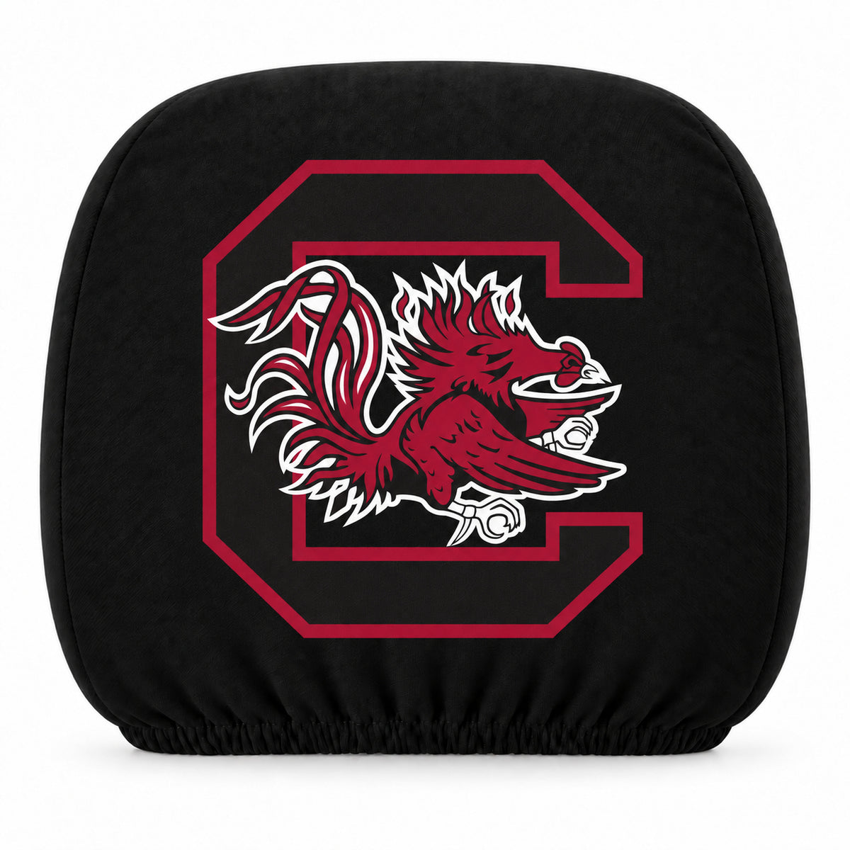 South Carolina Gamecocks car headrest cover, Style 1 team design, white background
