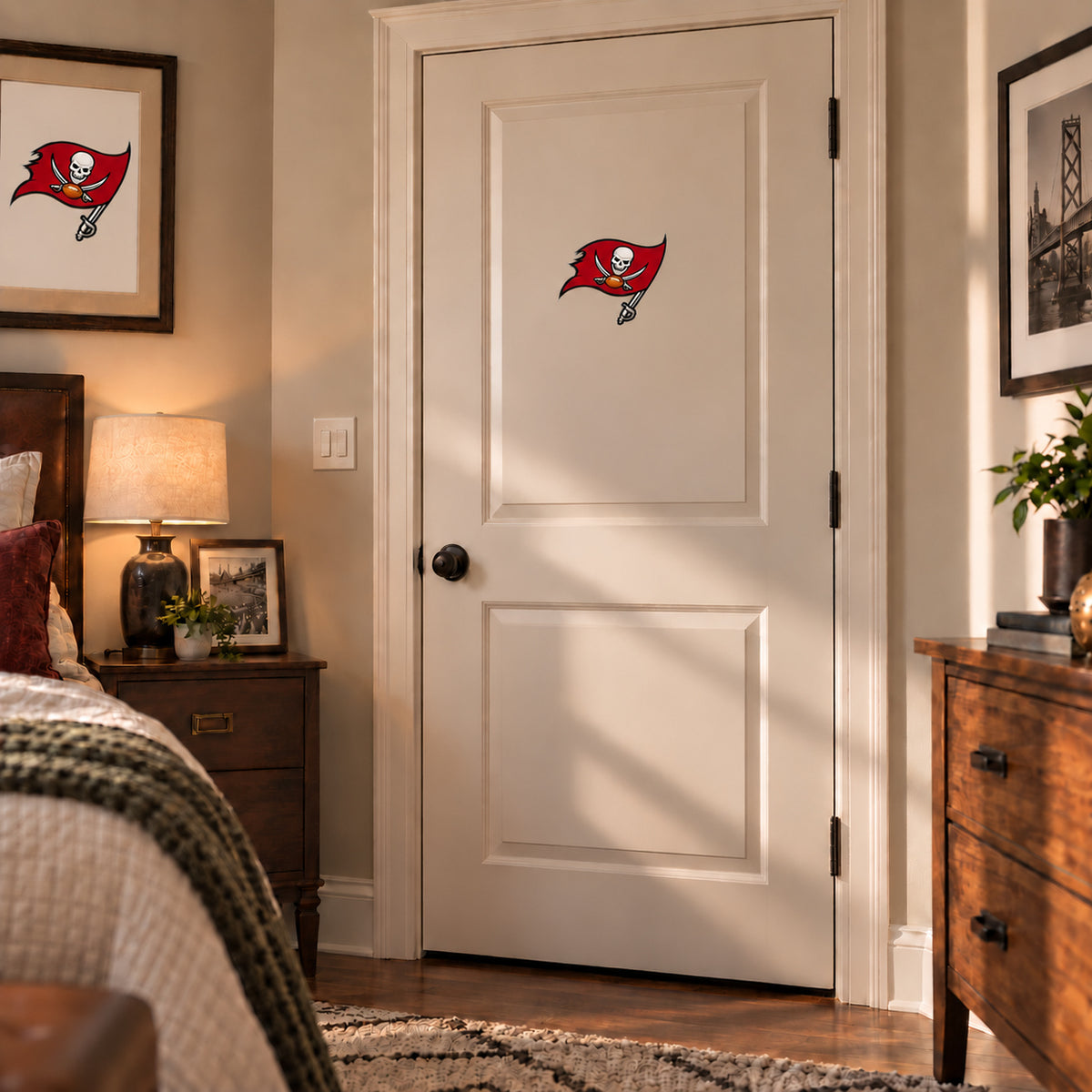 Tampa Bay Buccaneers decorative sticker on an interior door, corrected 29 cm proportion