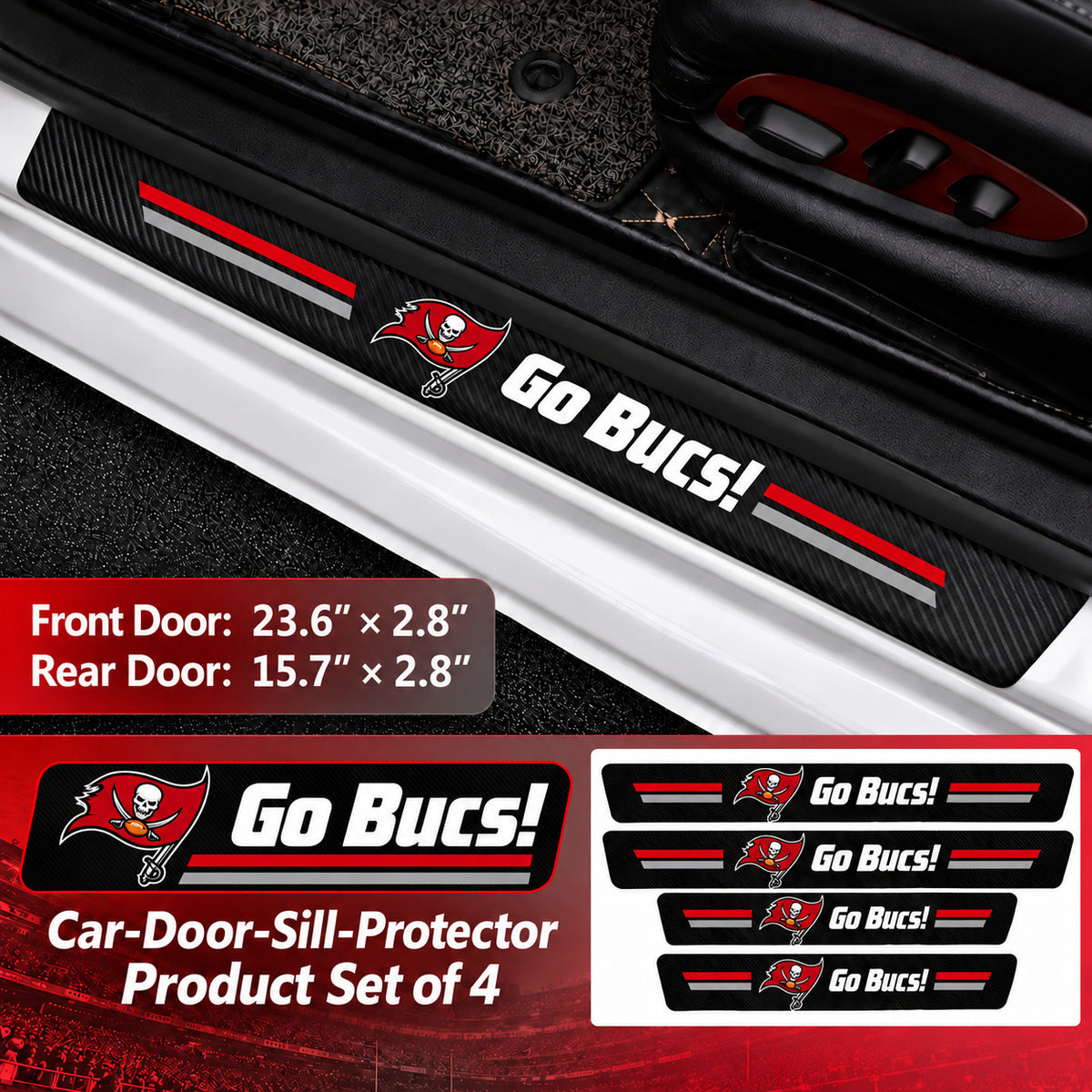 Tampa Bay Buccaneers car door sill protector strips — 1 set of 4 pieces and dimensions