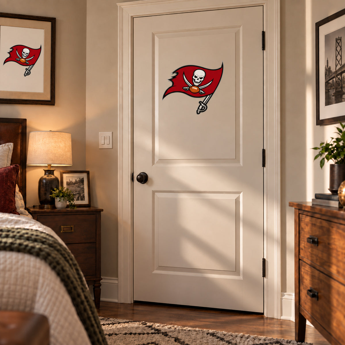 Tampa Bay Buccaneers decorative sticker displayed on an interior door