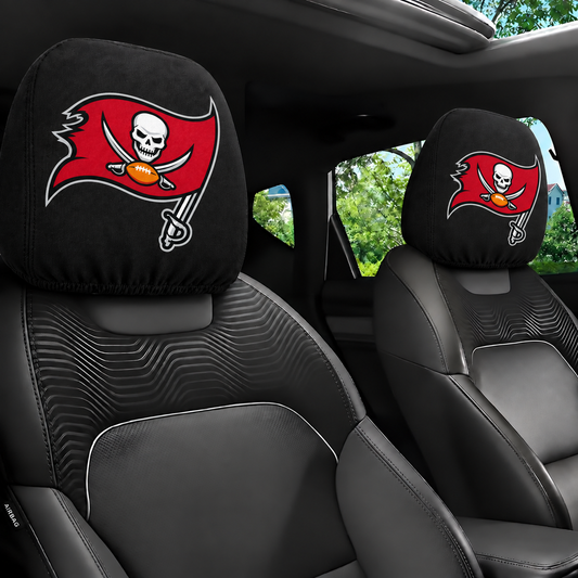 Tampa Bay Buccaneers car headrest cover, Style 1 logo design, installed in car