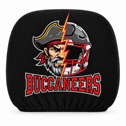 Tampa Bay Buccaneers car headrest cover, Style 2 illustrated mascot design, white background