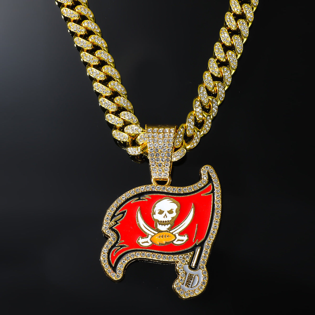Tampa Bay Buccaneers gold-tone pendant close-up