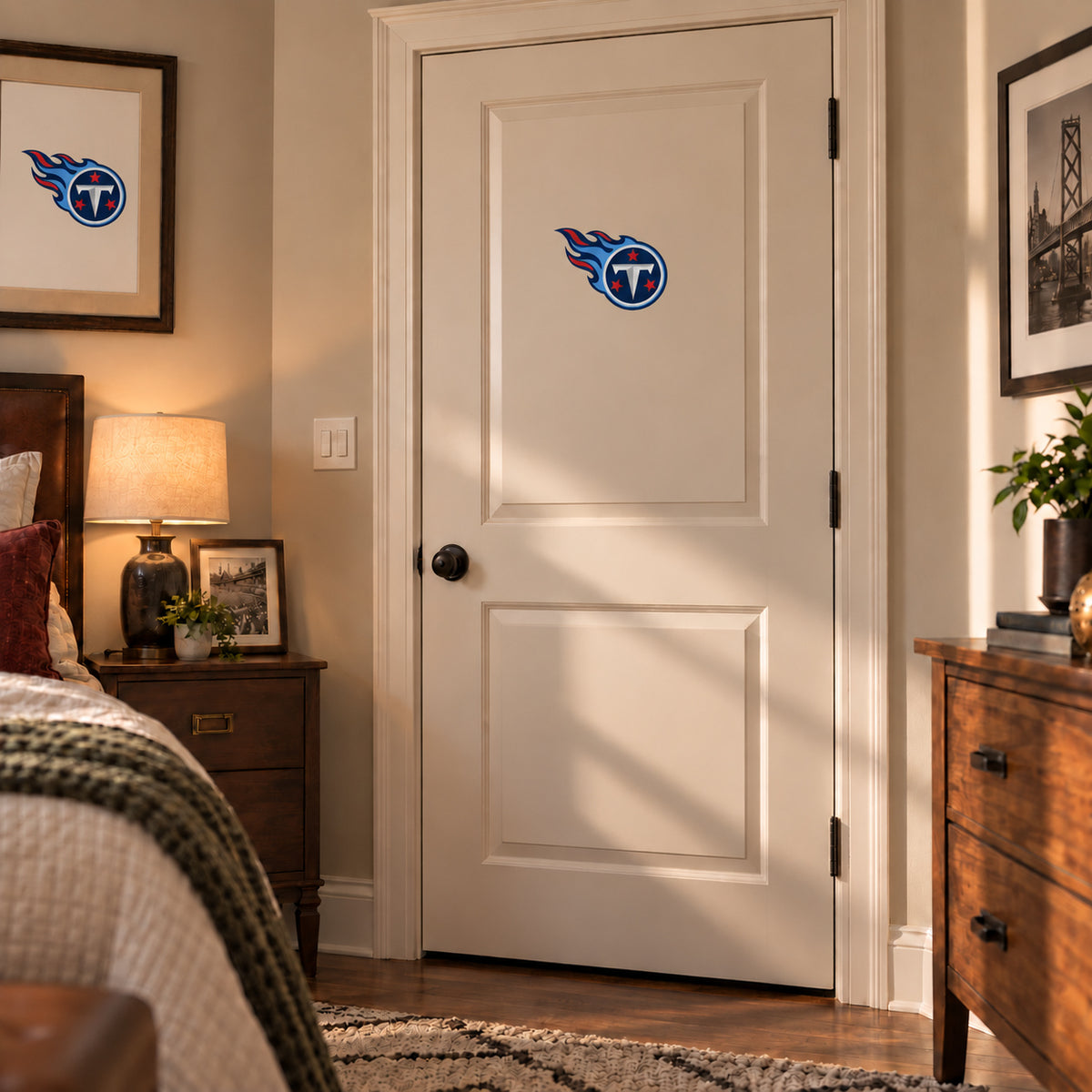 Tennessee Titans decorative sticker on an interior door, corrected 29 cm proportion