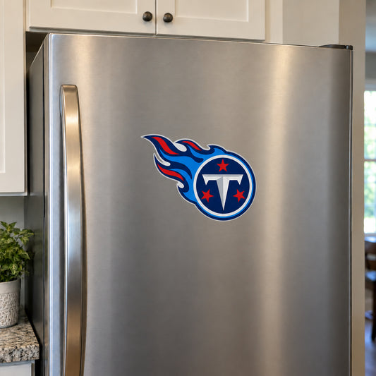 Tennessee Titans decorative sticker displayed on a stainless-steel refrigerator