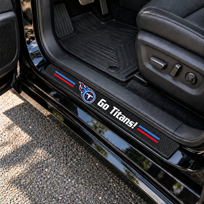 Tennessee Titans carbon fiber texture car door sill protector strips installed on a black car