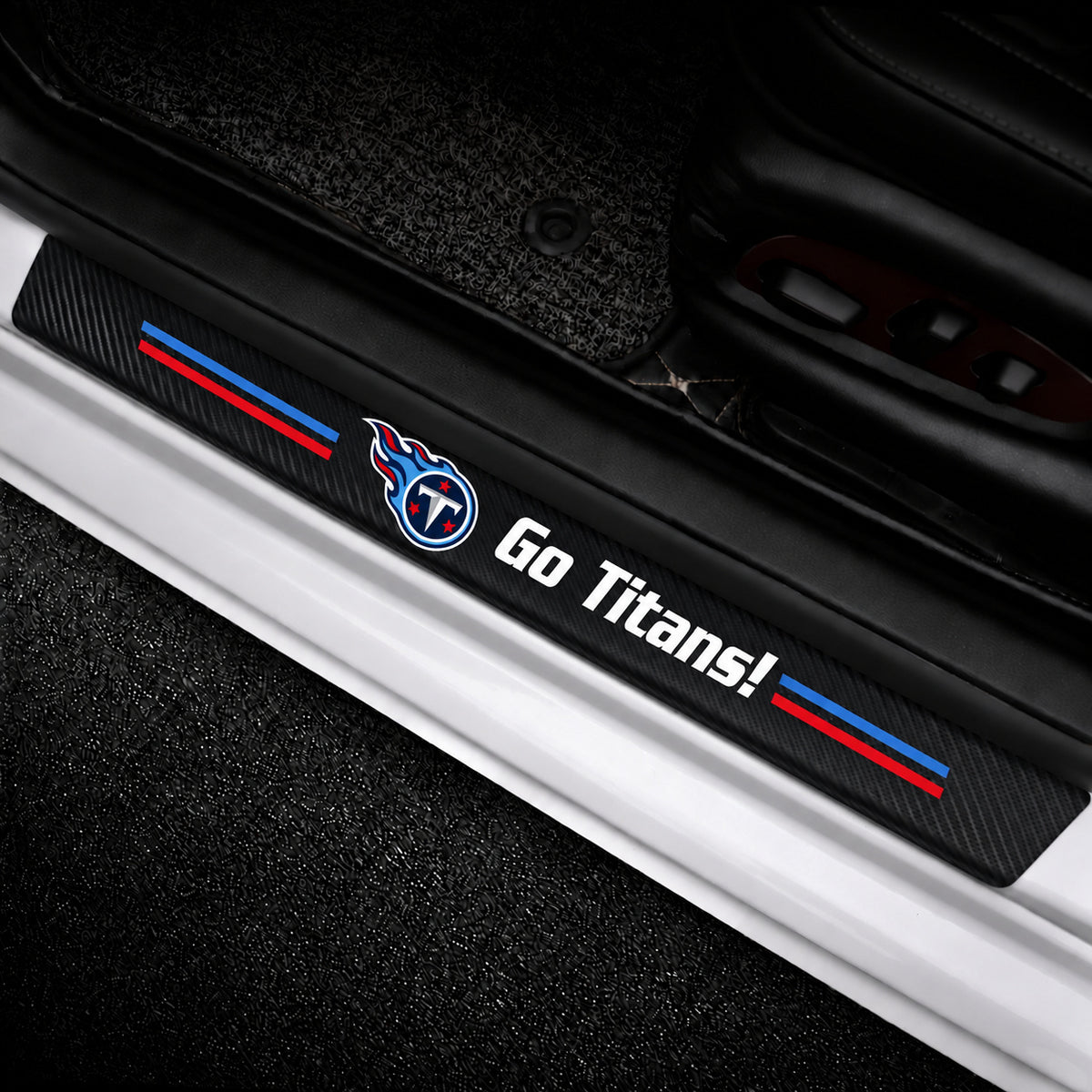 Tennessee Titans car door sill protector strips — vehicle installation view