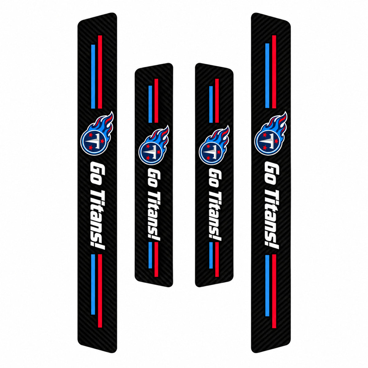 Tennessee Titans car door sill protector strips — four-piece product layout