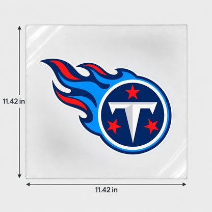 Tennessee Titans decorative sticker displayed on clear film with size markings