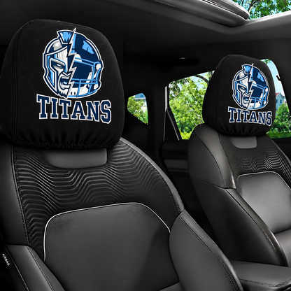 Tennessee Titans car headrest cover, Style 2 illustrated mascot design, installed in car