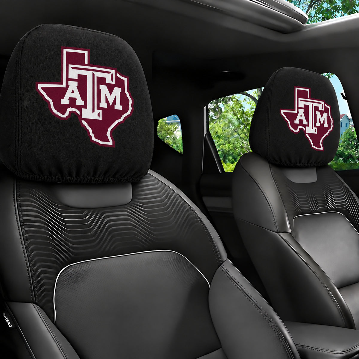 Texas A&M Aggies car headrest cover, Style 1 team design, installed in car