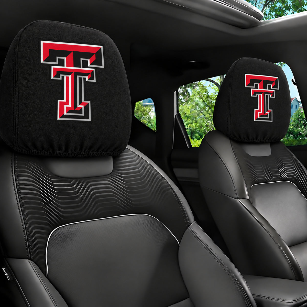 Texas Tech Red Raiders car headrest cover, Style 1 team design, installed in car