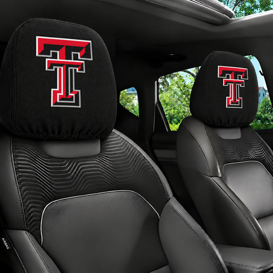 Texas Tech Red Raiders car headrest cover, Style 1 team design, installed in car