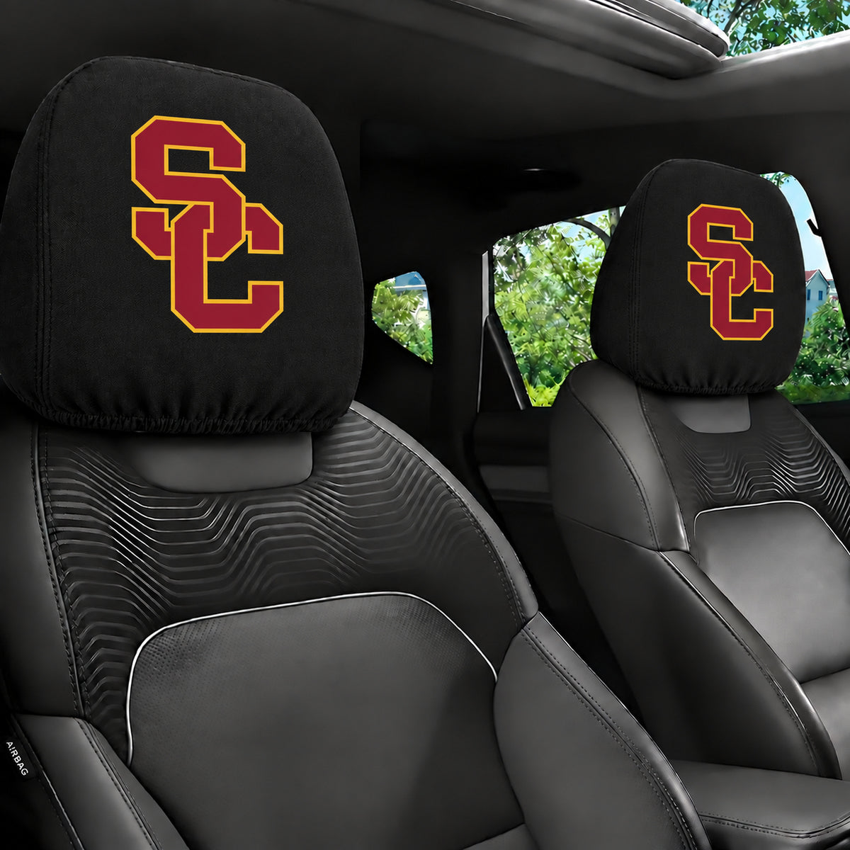 USC Trojans car headrest cover, Style 1 team design, installed in car
