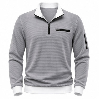 Vantage men's gray waffle quarter-zip utility polo front view