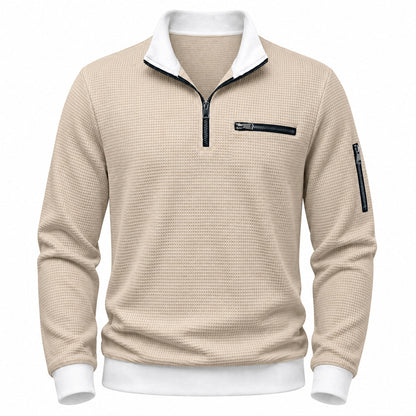 Vantage men's khaki waffle quarter-zip utility polo front view