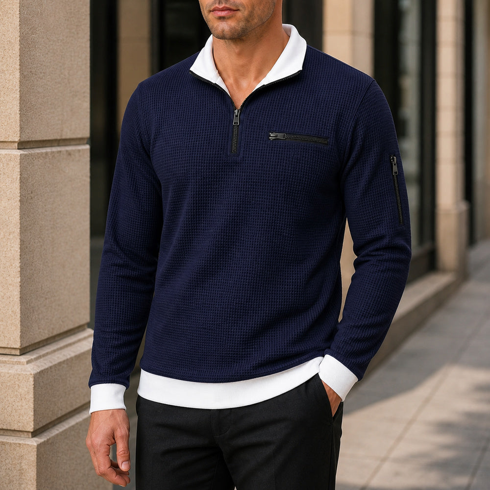 Vantage navy waffle quarter-zip utility polo street styling