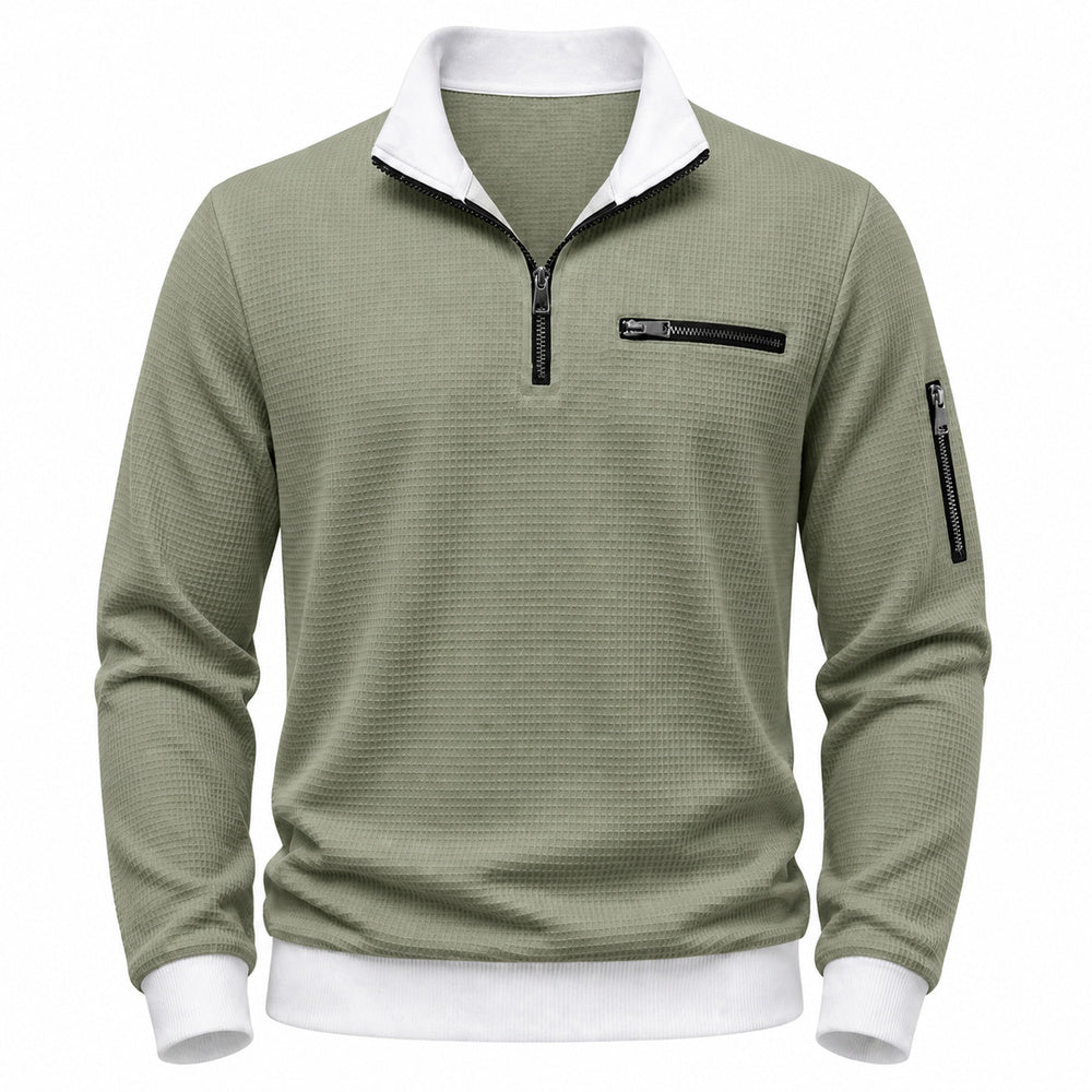 Vantage men's sage waffle quarter-zip utility polo front view
