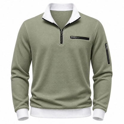 Vantage men's sage waffle quarter-zip utility polo front view